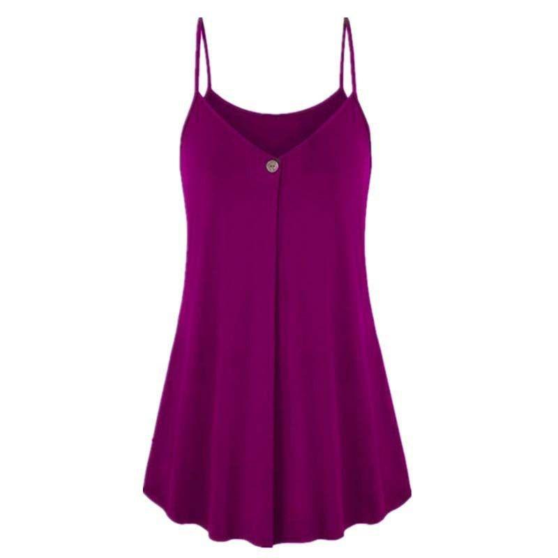 Elegant Women's Fashion Summer Plus V-neck Sleeveless Button Loose Hem T Shirt