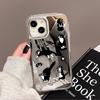 Little Black Cat Illustration Applies To iPhone17 Mobile Phone Case 16pro Electroplating Button 12 Apple 13 Mirror 15/14