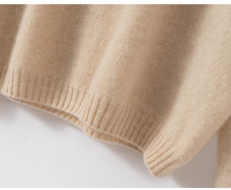 Women's Round Neck Versatile Cashmere Sweater - Solid Color, Long Sleeve, Fashionable Lazy Style for Spring, Autumn, and Winter