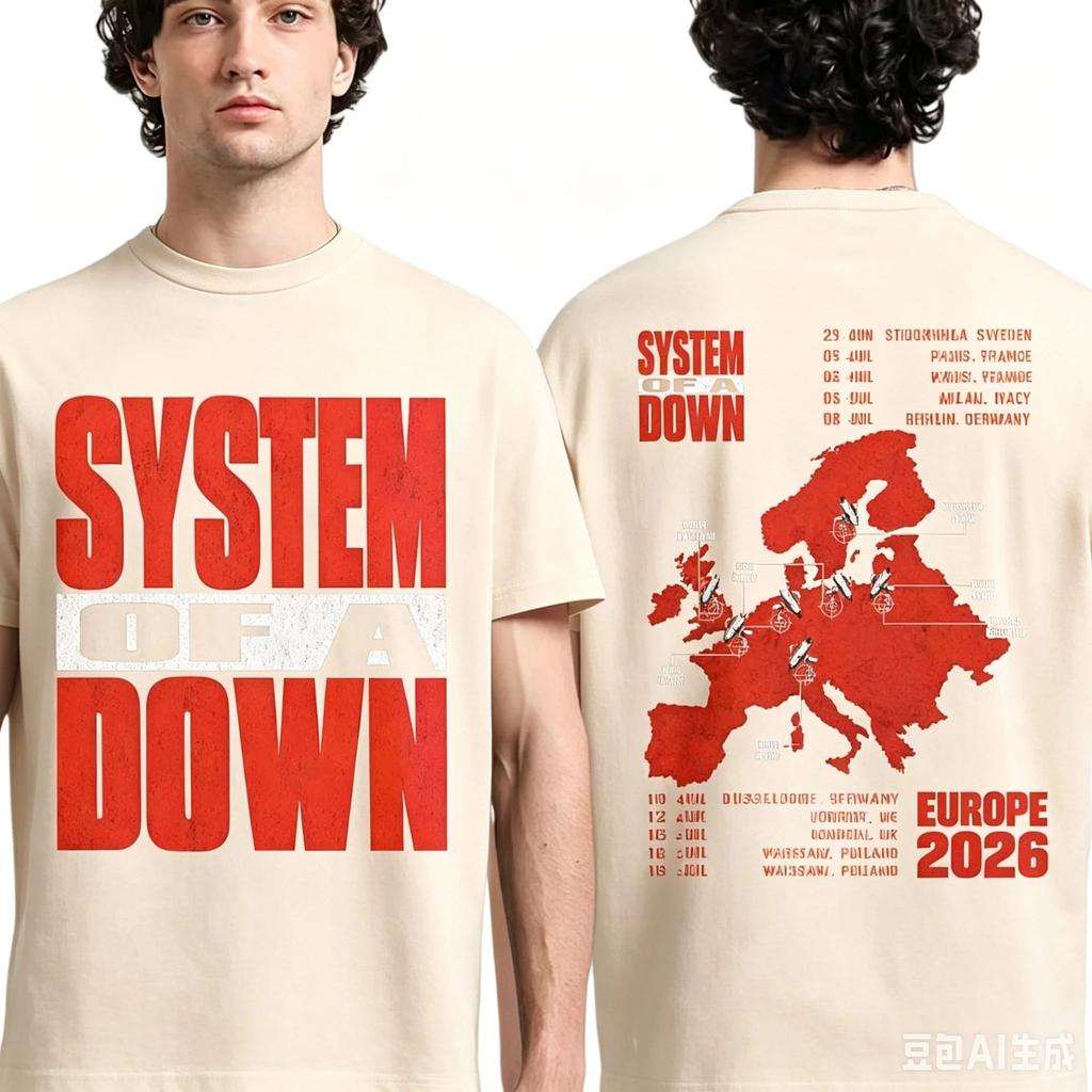 System Of A Down Trasa po UE i Wielkiej Brytanii 2026 Koszulka Y2k Popularna Odpowiednia zarówno dla Mężczyzn, jak i Kobiet