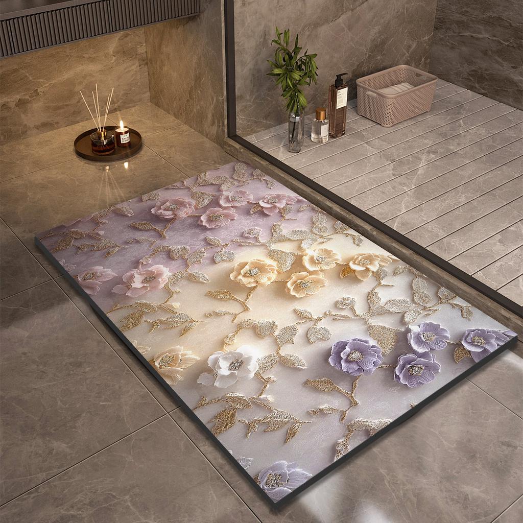 Flower Bathroom Bath Mat Non-slip Foot Mats Absorbent Quick Dry Shower Rugs Toilet Carpet Doormat Washable