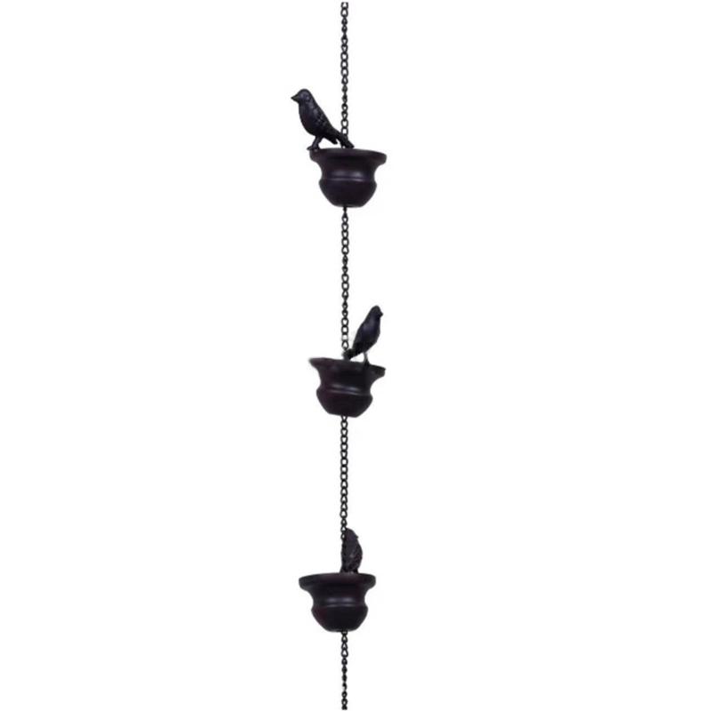 Metal Rain Chain Birds on Cup Rain Catcher Fit for Gutter Home Garden Park Roof Decoration Metal Drainage Downspout Tool