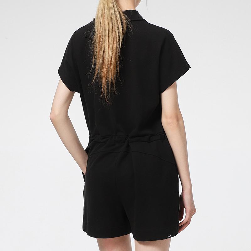 Puma SS21 Women's Solid Color Zip-Up Drawstring Romper Shorts Black