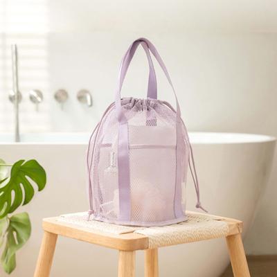 Borsa per cosmetici in nylon a rete di grande capacità da viaggio Borsa per cosmetici pieghevole in rete casual con coulisse Borsa per il lavaggio del nuoto con tasca in corda