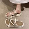 Fairy wind cover toe cool slippers female outer wear 2025 summer new round head two wear pearl muffin platform sandals