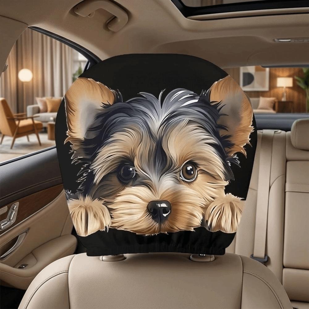 2PCS Soft Seat Headrest Protector Cartoon Dog Pattern Car Headrest Covers Car Seat