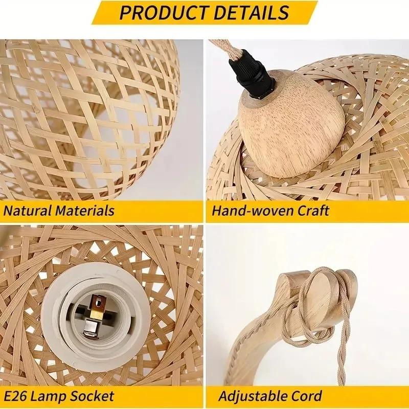 Bamboo Wall Light Fixtures Pendant Ceiling Light Hand-Woven Lustre Wall Lamp Hand Knit Braiding Suspended Home Dining Room Decor