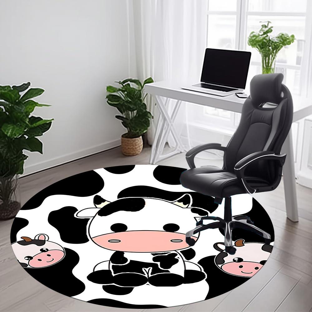 1pc Cow Print Office Round Area Rug, Under Office Chairs Bedroom Living Room Home Decor, Room Deco