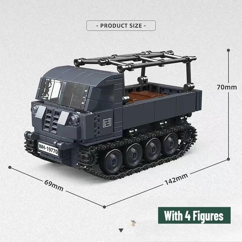 New World War II Military Tractor Light Tank Half-track Motorcycle Vehicle MOC Building Blocks Bricks DIY Assembly Kids Toys