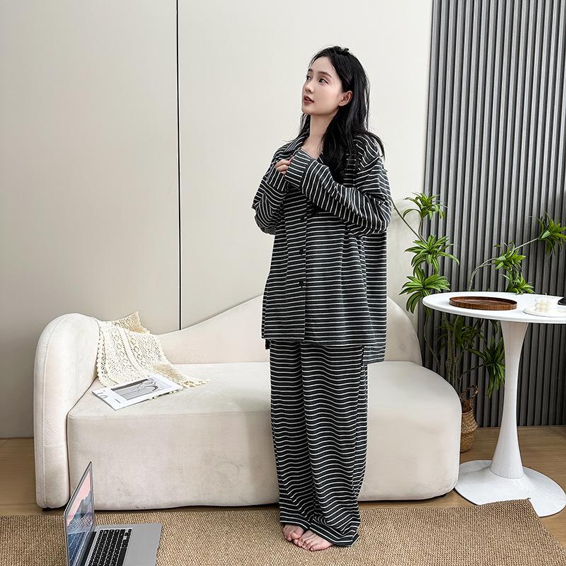 Herbst Übergröße Extragroß Bequem Re Baumwolle Damen Schlafanzug für Spaziergänge im Freien