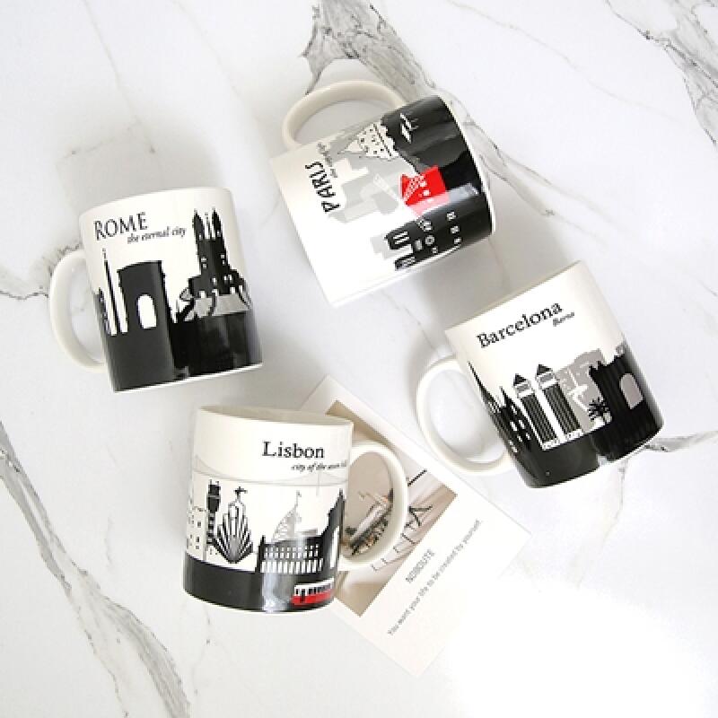 City Cafe Mug European 4-piece Set, Individual Box Gift, Vintage Parisian Feel