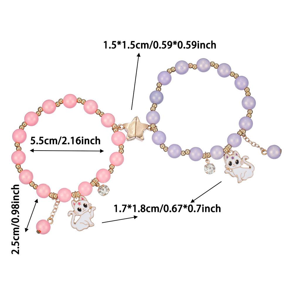 2 Pezzi Clip Magnetica Abbinate Braccialetti Carino Cartone Animato Gatto Ciondolo Elastico Acrilico Perla Sintetica Perline Braccialetti dell'Amicizia