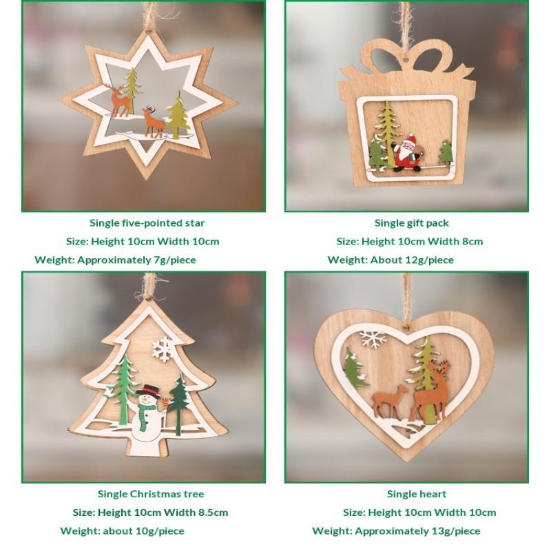 Wooden Christmas Hanging Ornaments 3D Hollow Design Cute Patterns For Home Party Holiday Decor