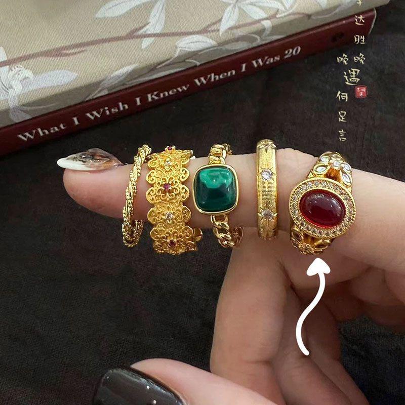 Xiaohongshu-Inspired Emerald and Pigeon Blood Red Jade Ring with Diamonds