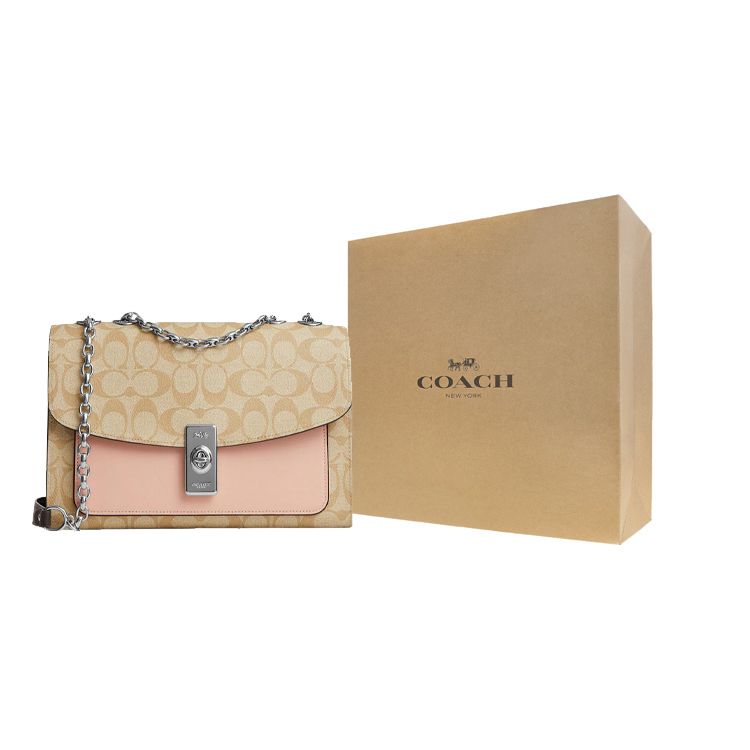 Coach Lane 26 Monogram Flap Color Block Coated Canvas And Smooth Leather Satchel Chain Crossbody Shoulder Bag Medium Women Bags CJ861-SVVSB