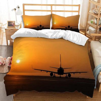 Orange Farbverlauf Sonnenuntergang Flugzeug Dreiteiliger Bettbezug Digitaldruck Bettwäsche-Set Bettdecke
