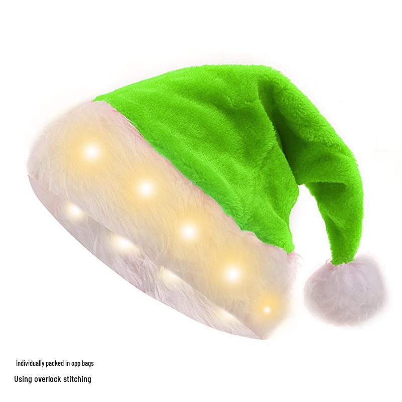 Adult All-Glow Christmas Hat with Lights - Plush Trim Holiday Party Decoration