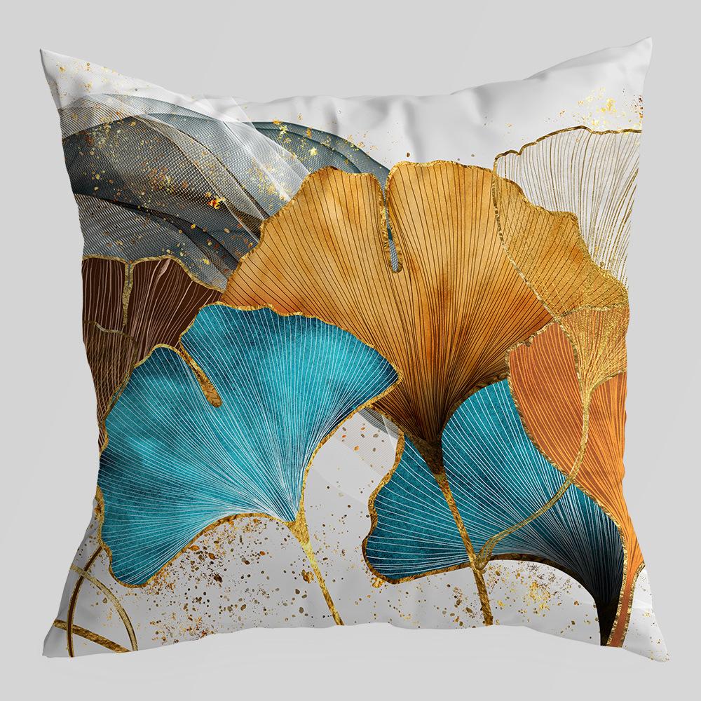 A New Type of Home Fabric Pillow and Cushion Cover with Green and Gold Ginkgo Leaf Print