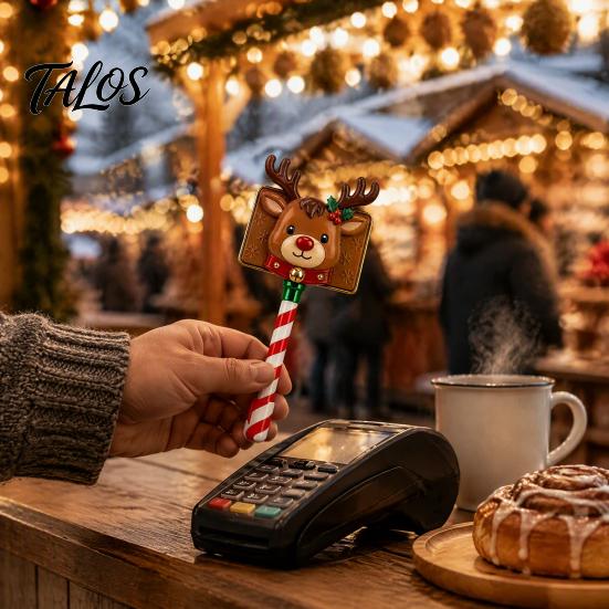 Christmas Card Reader Accessory Payment Wand, Festive Credit Holder for Readers, Reindeer Holiday Retail Display Prop Snowman Snowflake Accessory, Fun