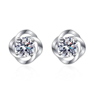 Real Moissanite D Color Stud Earrings for Women 100% 925 Sterling Silver Four-leaf Clover Shape Sparkling Wedding Party Jewelry