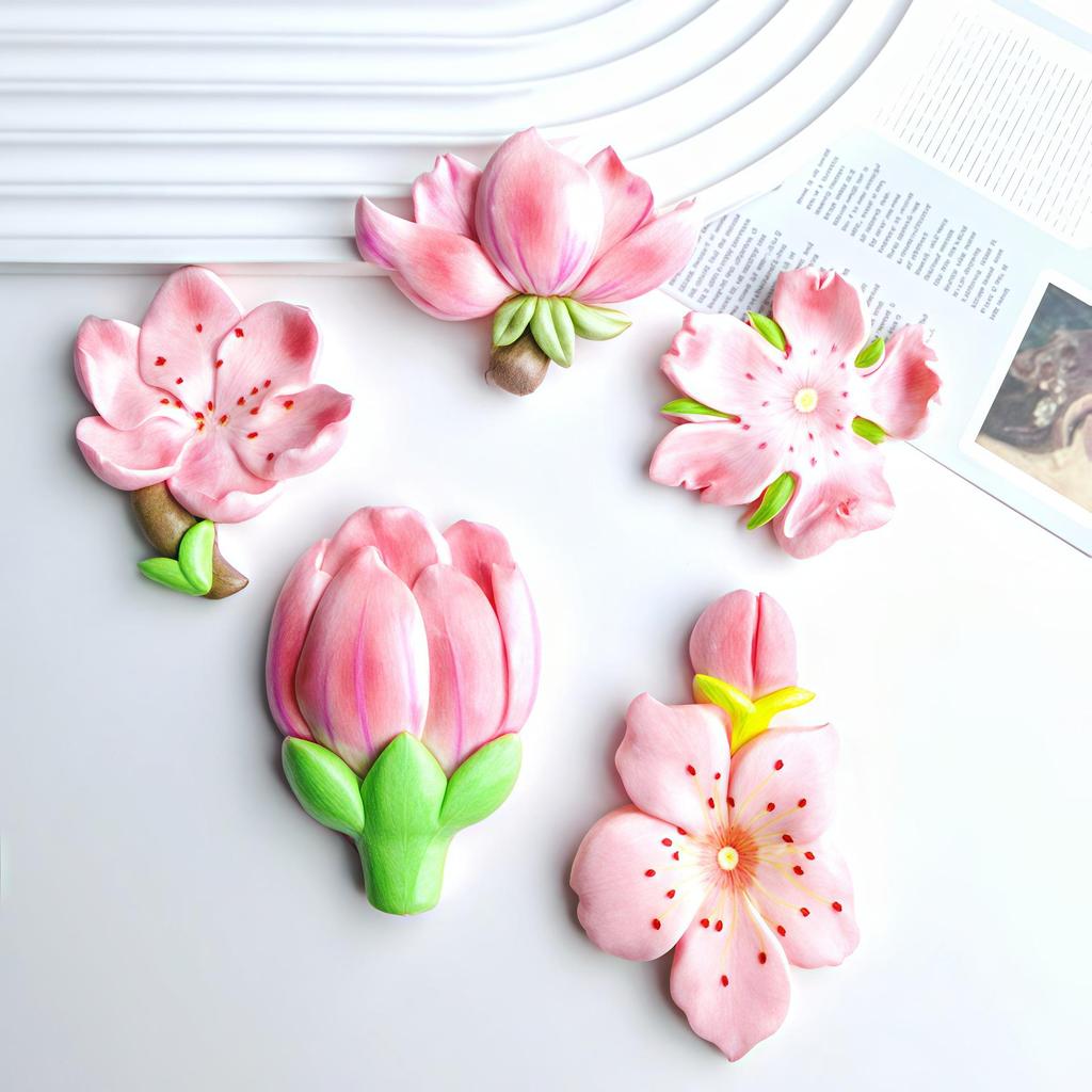 3D Chinese-Style Peach Blossom Refrigerator Magnet - Elegant Floral Decoration