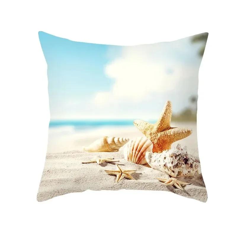 Sofa Decoration Square Pillow Summer Ocean Vacation Beach Print Pattern Home Living Room Cushion Cover