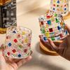 Colorful Hand-Painted Crystal Whiskey Glass, Vintage Embossed Tumbler for Bar & Home