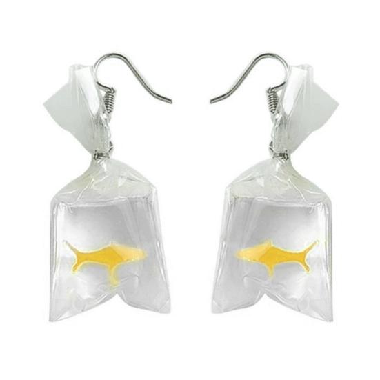 Funny Goldfish Water Bag Shape Dangle Hook Earrings Charm Women Jewelry Gift