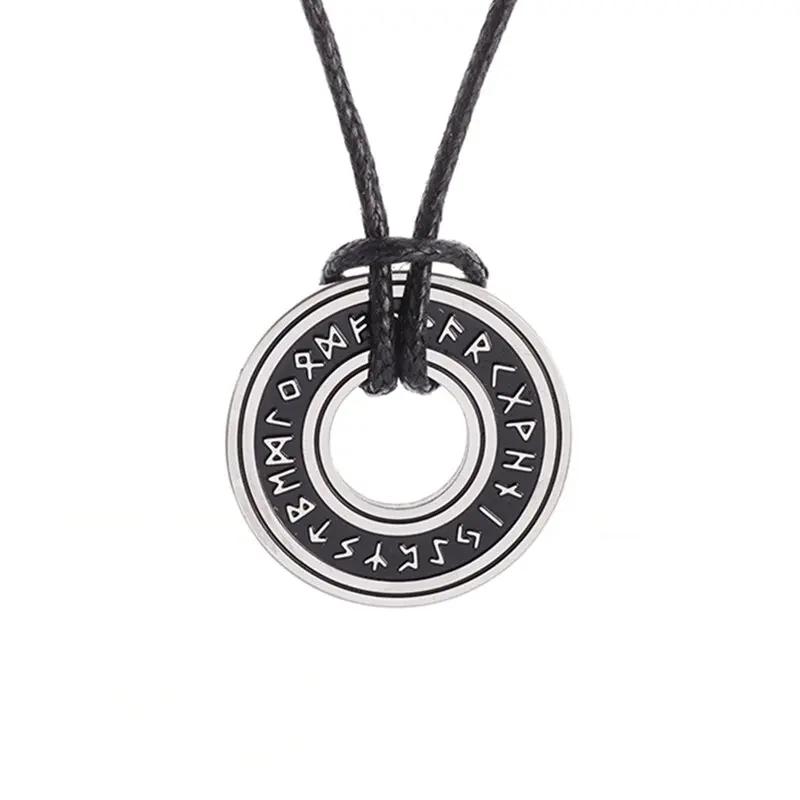 Island Severský Vegvisir Helma Runový Kruh Hrůzy Nerezová Ocel Přívěsek Kožená Šňůrka Řetízek Amulet Pánské Šperky