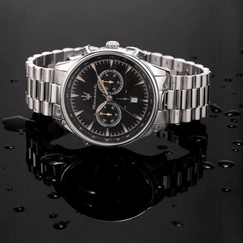 Official Maserati Tradizione Men's 45mm Black Matte Dial Chronograph Quartz Watch R8873646004, 10 ATM Water Resistant, Japanese Movement, 2-Year Warra