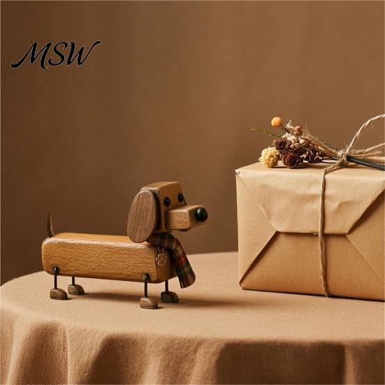 Retro Dog Statue Plaid Scarf Dachshund Figurine, with Paw Puppy Collectible Toy Print Charm, Handcrafted Mini Desktop Decoration