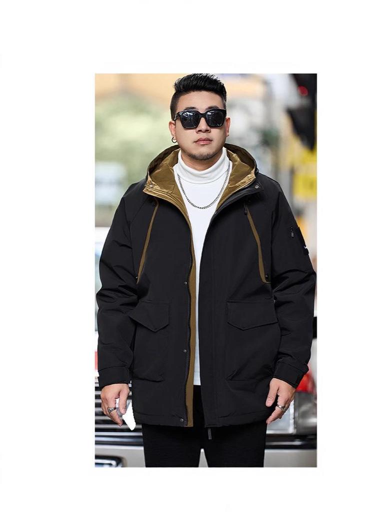 Men's Plus Size Mid-Length Hooded Cotton Jacket - Winter Fashion Brand 808
