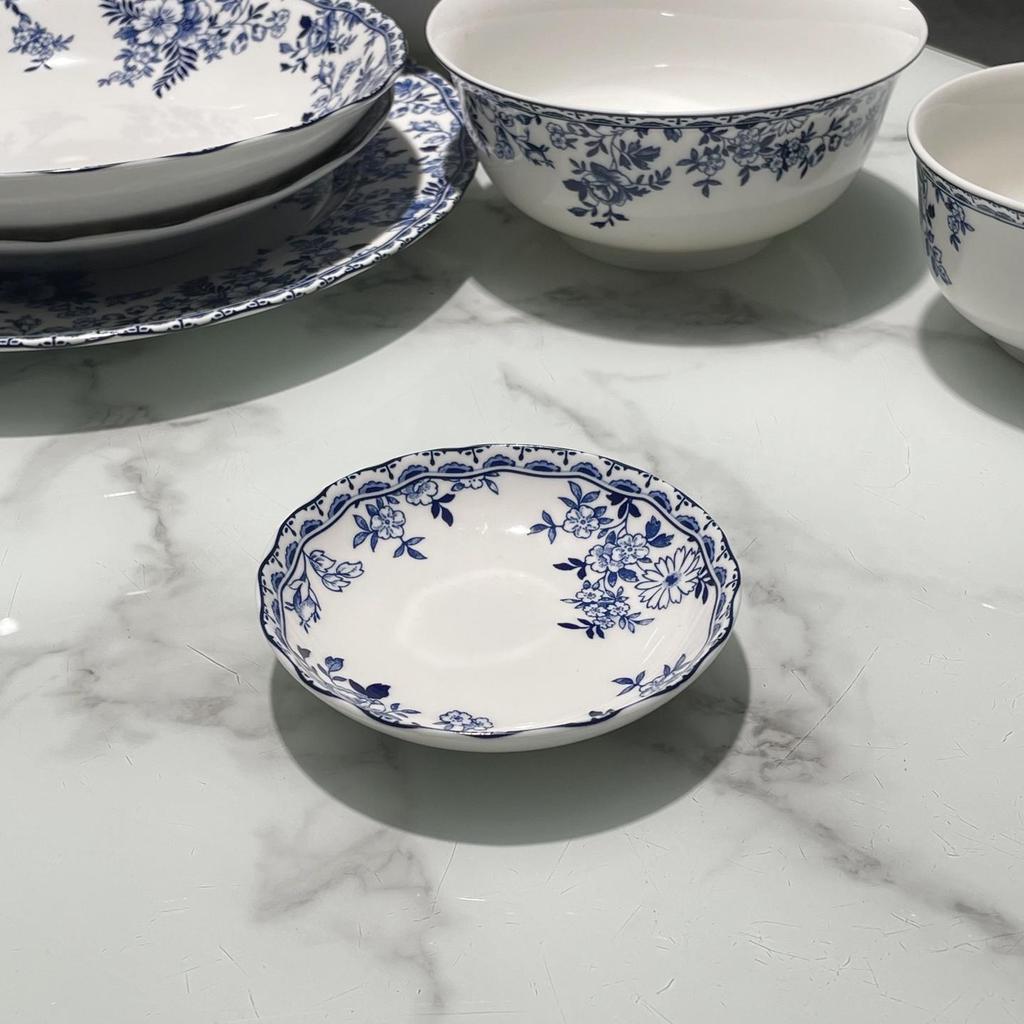 Blue and White Porcelain Pastoral Style Large Noodle Bowl, Microwave-Safe Ceramic Vegetable Dish, Underglaze Tableware
