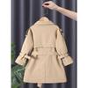 Girls' Windbreaker Spring Children's Mid-length Solid Color Waist Lapel Jacket Fashion British Style Coat