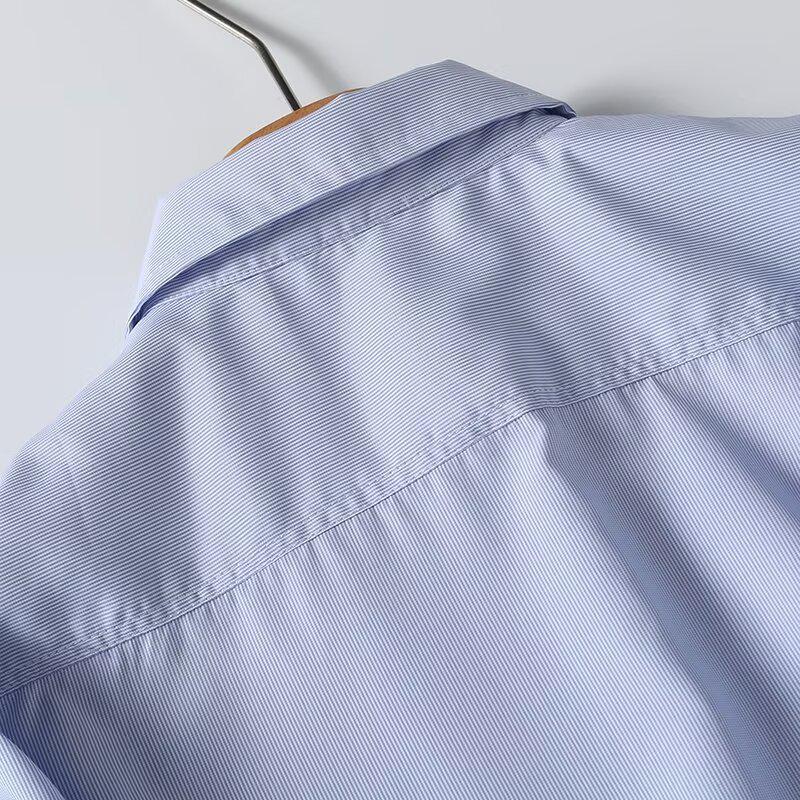 Spring 2025 Women's Versatile Pinstripe Shirt - Comfy, Loose Fit with Turn-Down Collar and Long Sleeves
