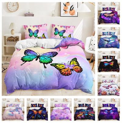 3D Butterfly Bedding Set Colorful Butterfly Duvet Cover Pillowcase 2/3 Birthday Gift AU180 * 210 Full Size Microfiber Soft Home Textile
