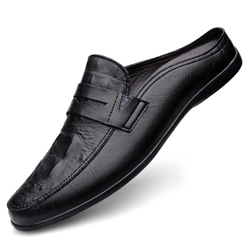 

Half slippers men s leather small size 37 summer breathable bag head sandals one pedal lazy shoes men s casual shoes 37