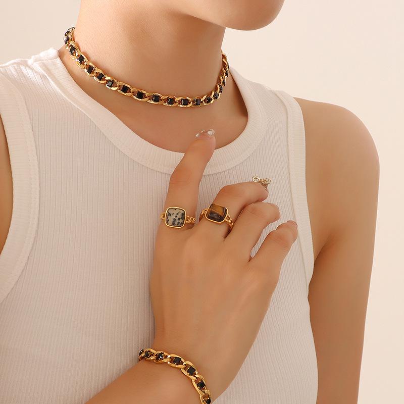European Style Colorful Cubic Zirconia Jewelry Set with Diamond-Studded Necklace, Light Luxury Bracelet, and Exquisite Earrings