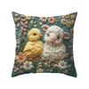 Easter Bunny Pillowcase Imitation Embroidery Lamb And Chick Print Pillowcase Farmhouse Throw Pillow Cover for Parties Living Room Couch Sofa Decor