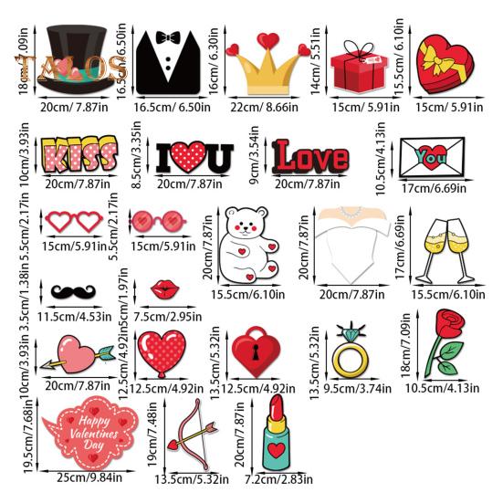 Ramă foto de Ziua Îndrăgostiților, ramă selfie pentru cabină foto de petrecere cu inimioare, sărutări, trandafiri, recuzită pentru ziua de naștere și aniversare