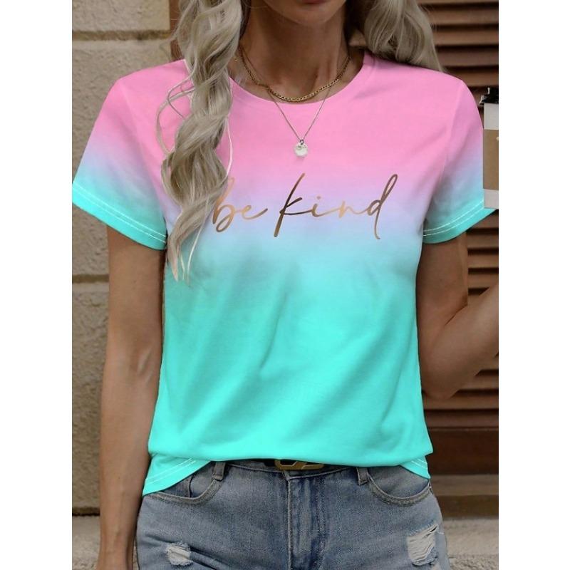 

Women s T Shirt Summer Tops Print Graphic Color Gradient Classic Casual Short Sleeve Crew Neck Crop Tops 5XL