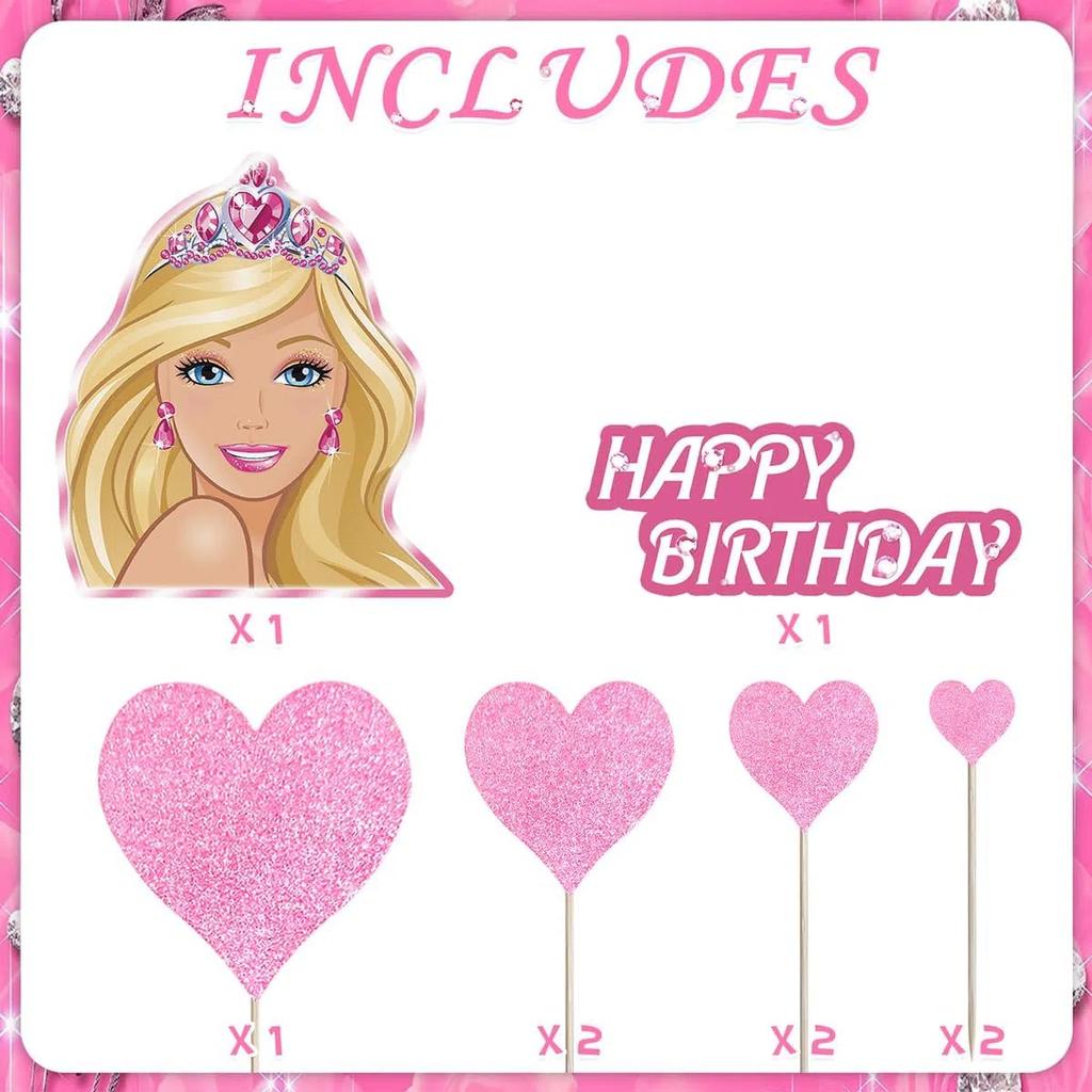 Girl Cake Topper Set, Glitter Happy Birthday Toppers Heart Party Supplies Favor Decorations Pink