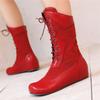 Fashion 2025 Design Mid Calf Boots for Women Round Toe Internal Height Lace Up Large Size 48 49 50 Fashion Dating Booties