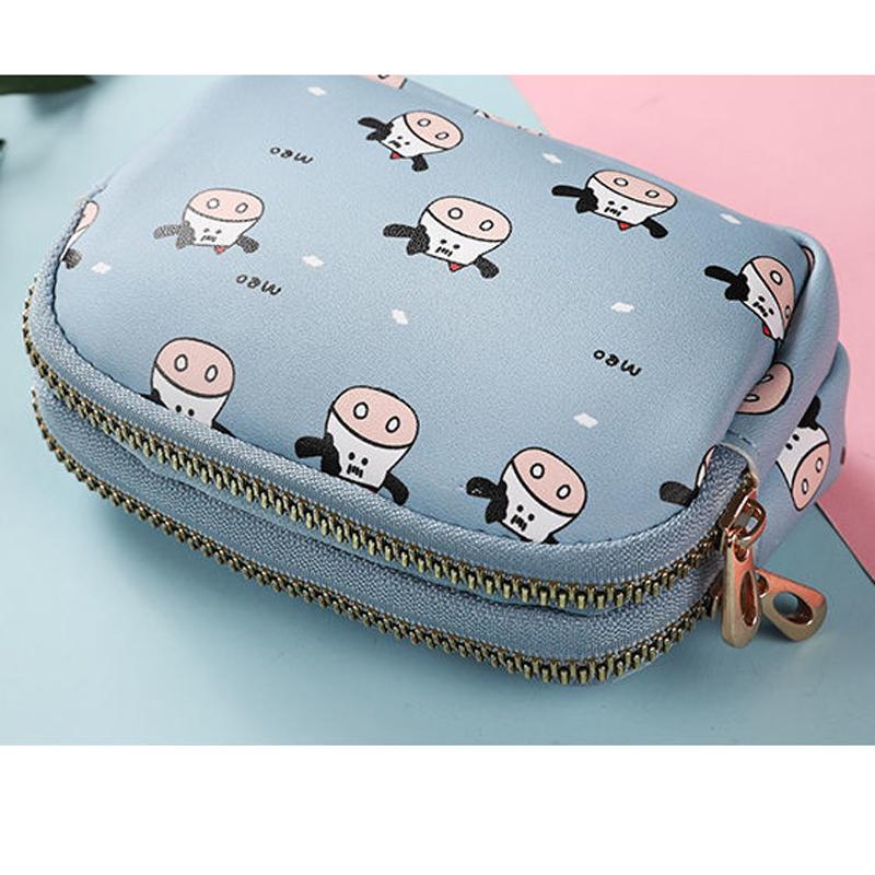 Cute Cow Pattern Coin Purse for Women Card Wallet Students Double Pocket Zipper Key Bag Portable Lipstick Bank Card Bag