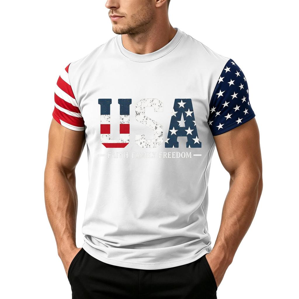 Men's Independence Day Flag Print Short Sleeve T-Shirt, Loose Casual Daily Summer Tops