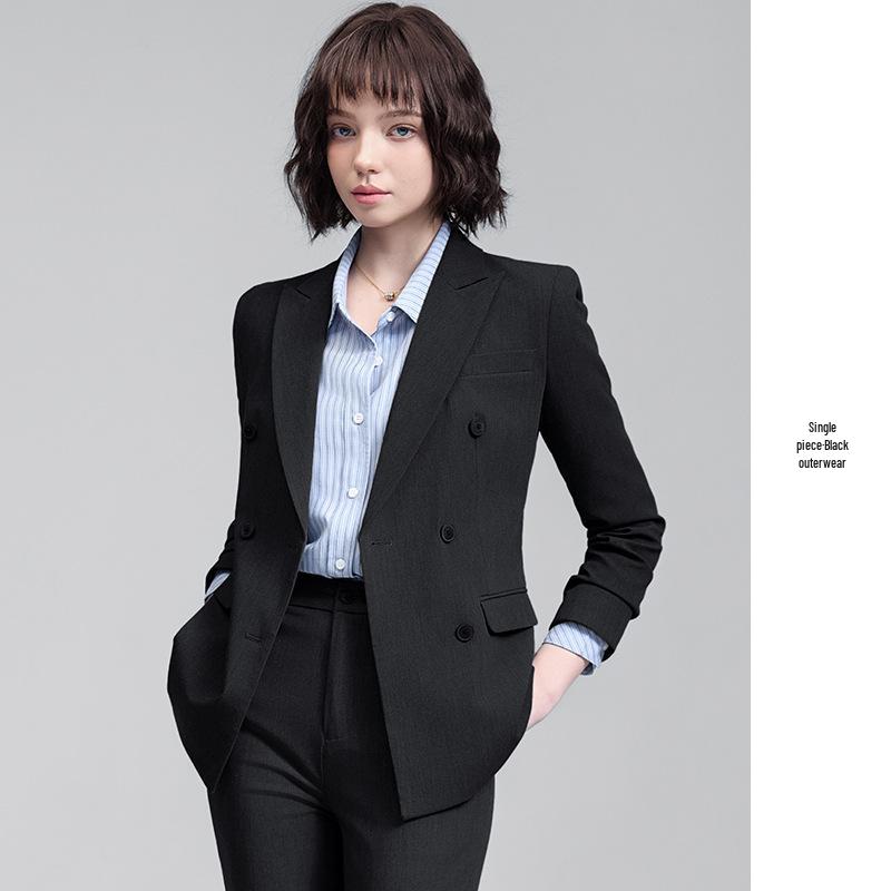 Women's Gray Double-Breasted Suit Set - 2025 Spring/Autumn British Style Formal Workwear