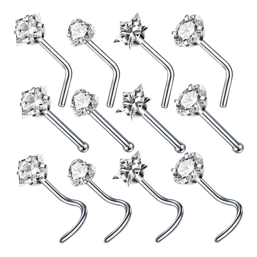 5Pcs Sturdy Alloy Nose Piercing Jewelry Set L Shape Studs and Hoops With CZ Designs Accessory for Stylish Look