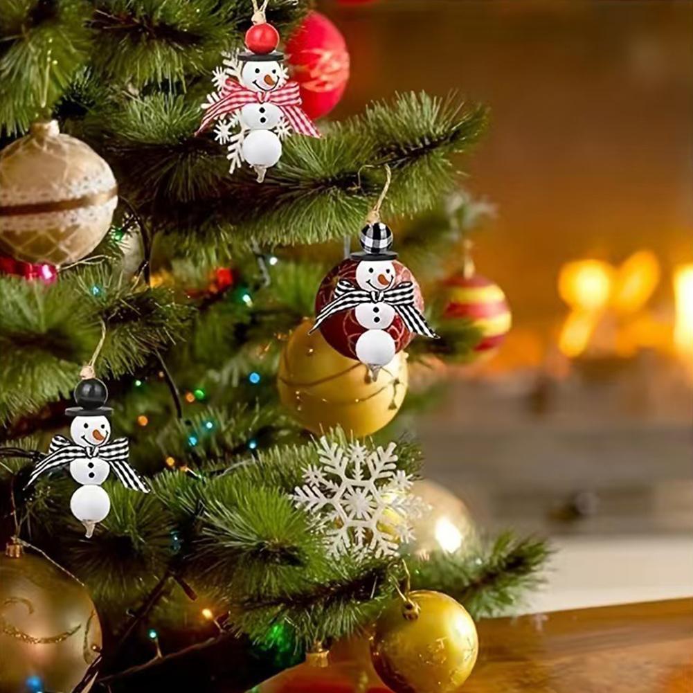 80Pcs Christmas Snowman Wooden Bead with Twine Scarf Christmas Theme DIY Beaded Set for Christmas Atmosphere Gift Making