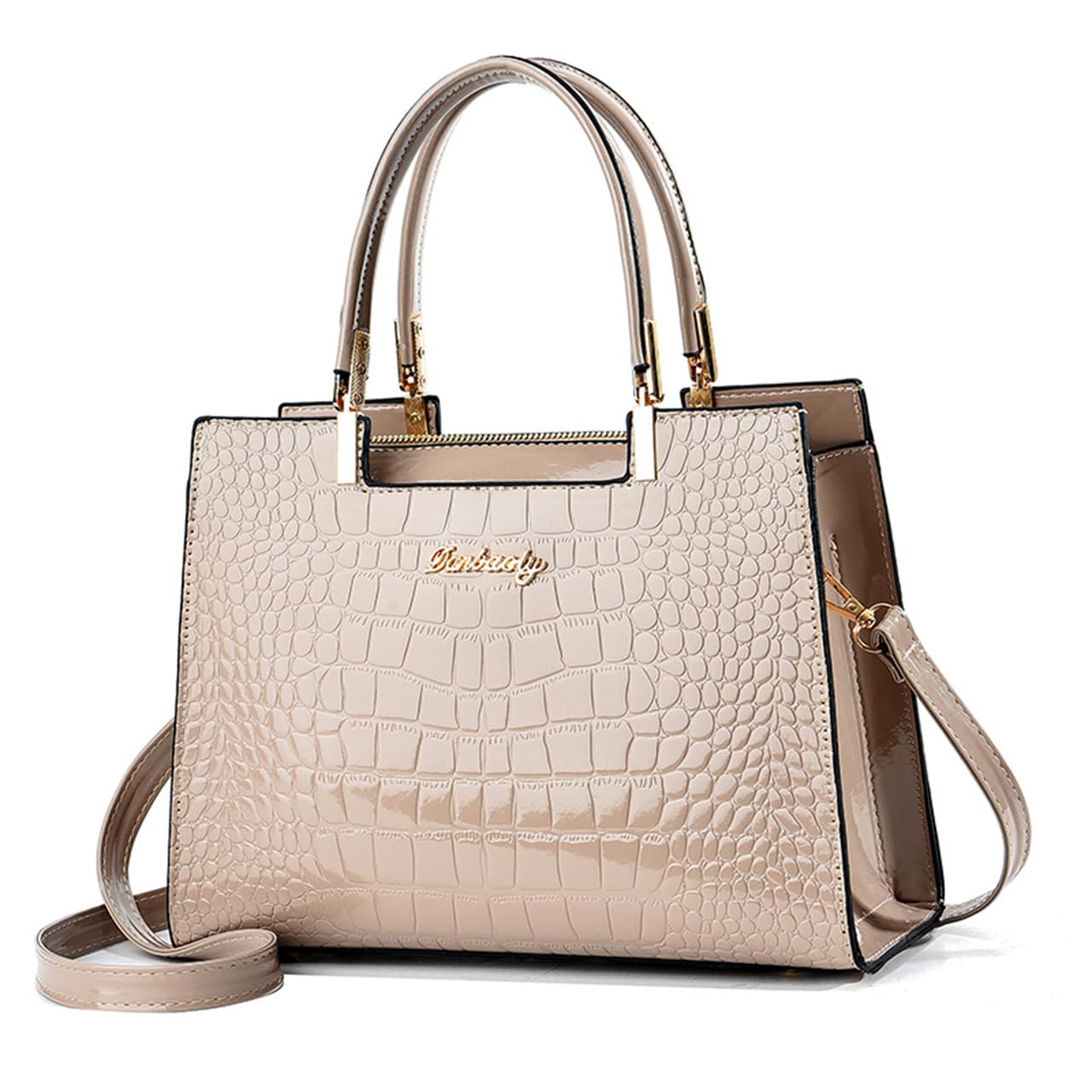 

Queen-b Crocodile-Embossed Leather Bag, 2-Way, Stylish and Elegant, Women s Tote Bag/Shoulder Bag, Crocodile-Embossed, Luxury and Elegant (Beige)