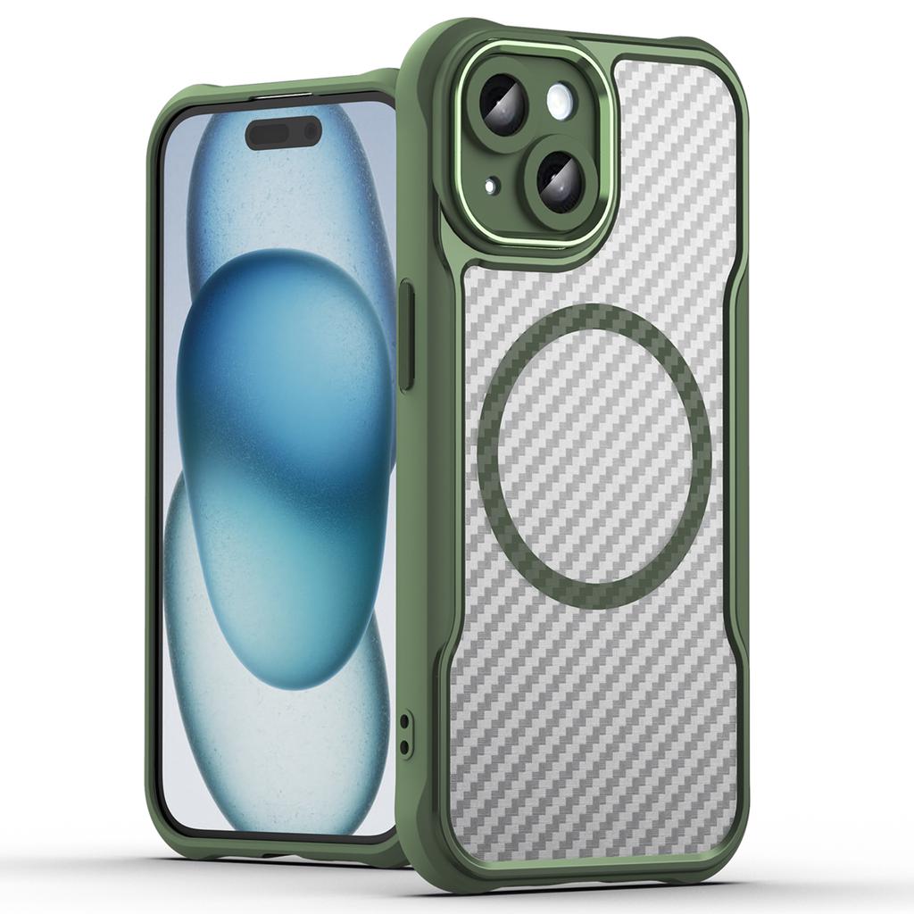For iPhone 15 Case Compatible with MagSafe Carbon Fiber Texture TPU+PC Phone Cover